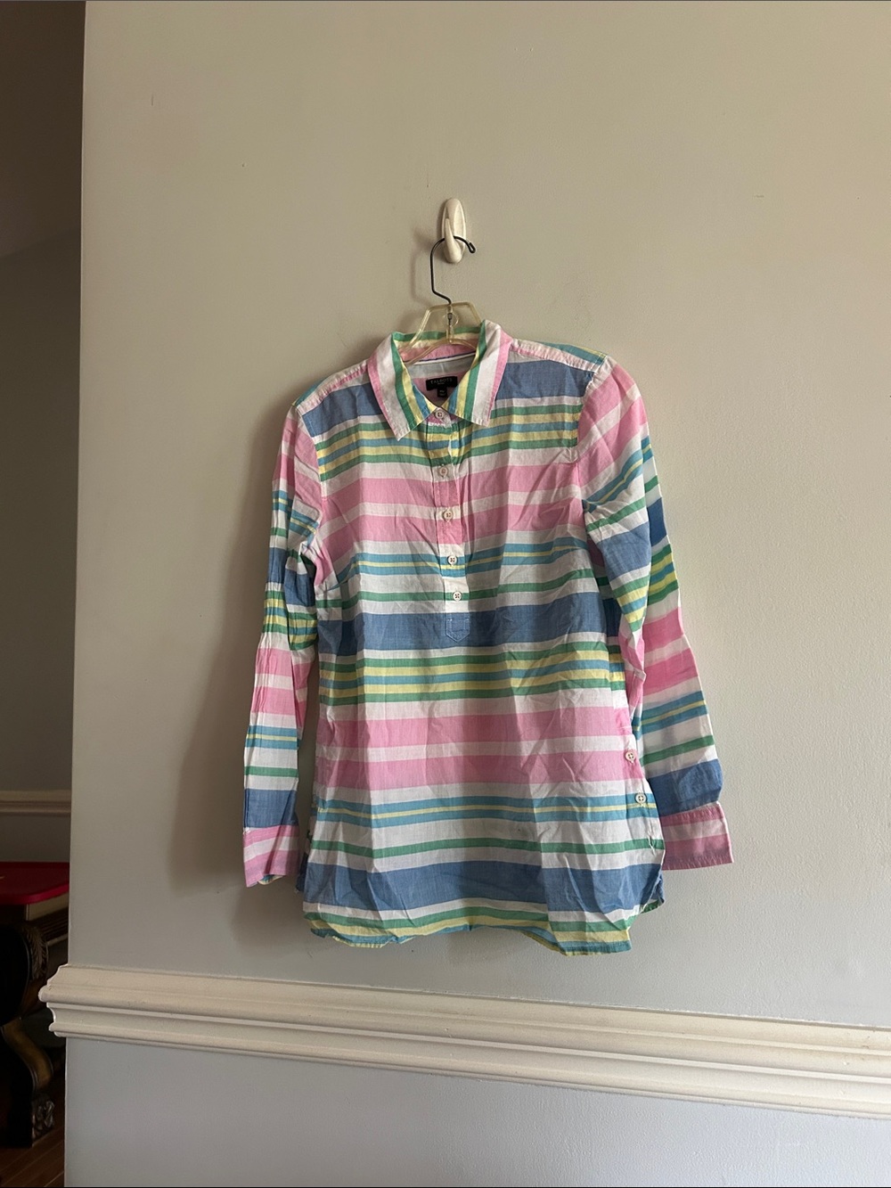 Talbots Striped Collared Popover Tunic — Pink, Blue, Green & White